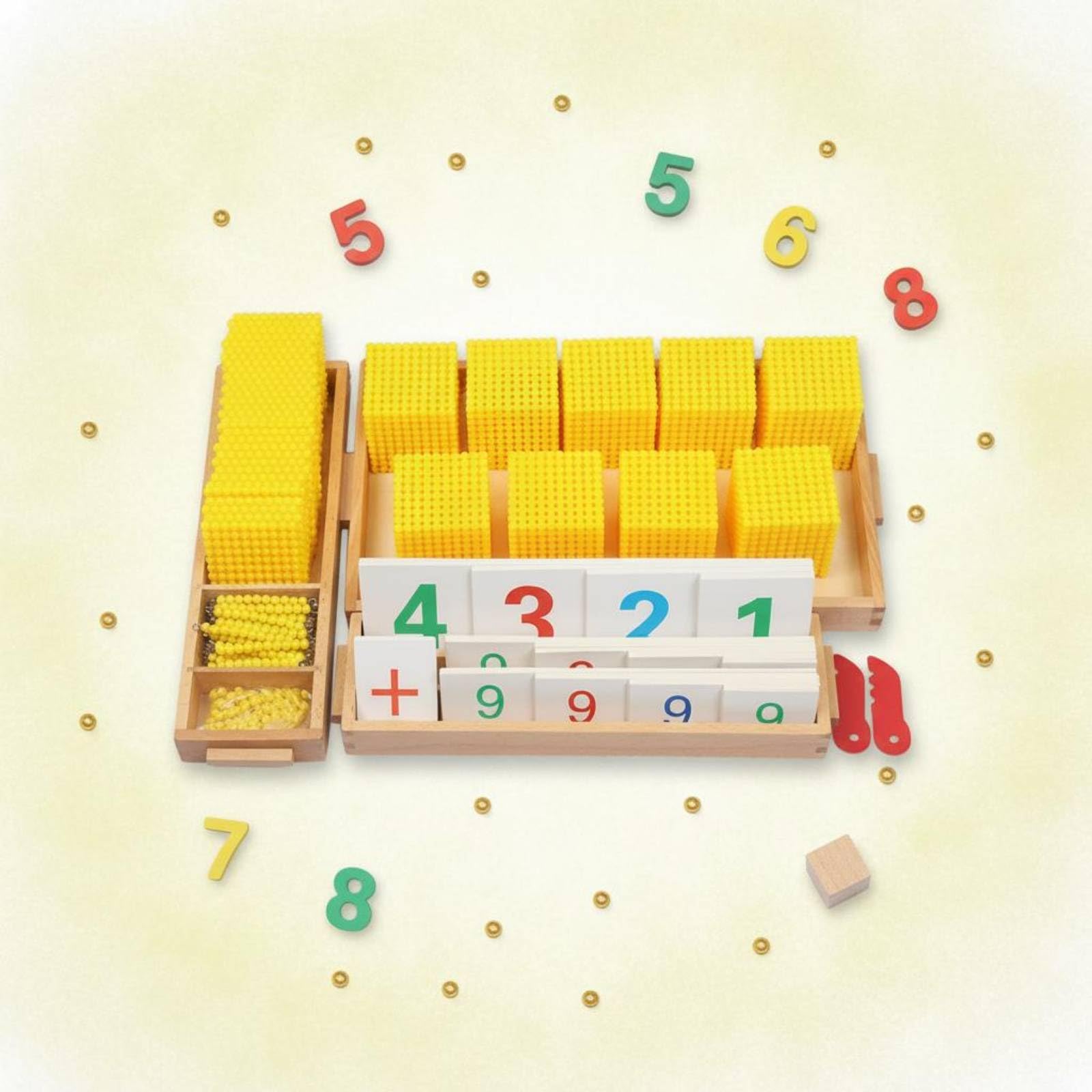Juego Aritmético Infantil Juego Matemático Set de Tarjetas Numéricas Bloques de Tablero de Símbolos en Madera y para Aprender Números y Cálculo, Amarillo, Amarillo