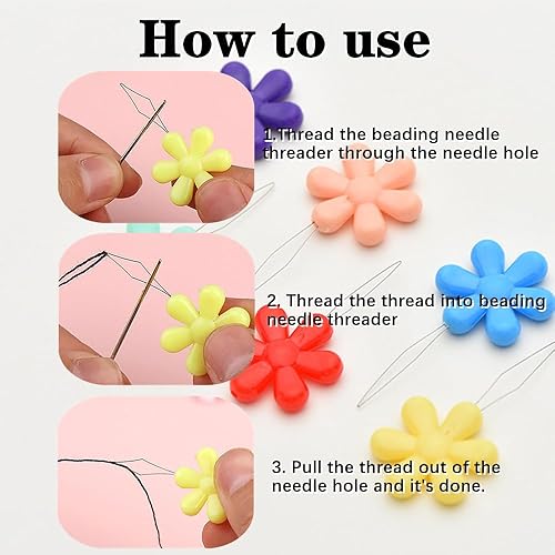 Miniatura 4 de YHIBNE 60 enhebradores de agujas de plástico con cabeza de flor de alambre para bordar, herramienta de enhebrador de agujas de bordar, herramienta