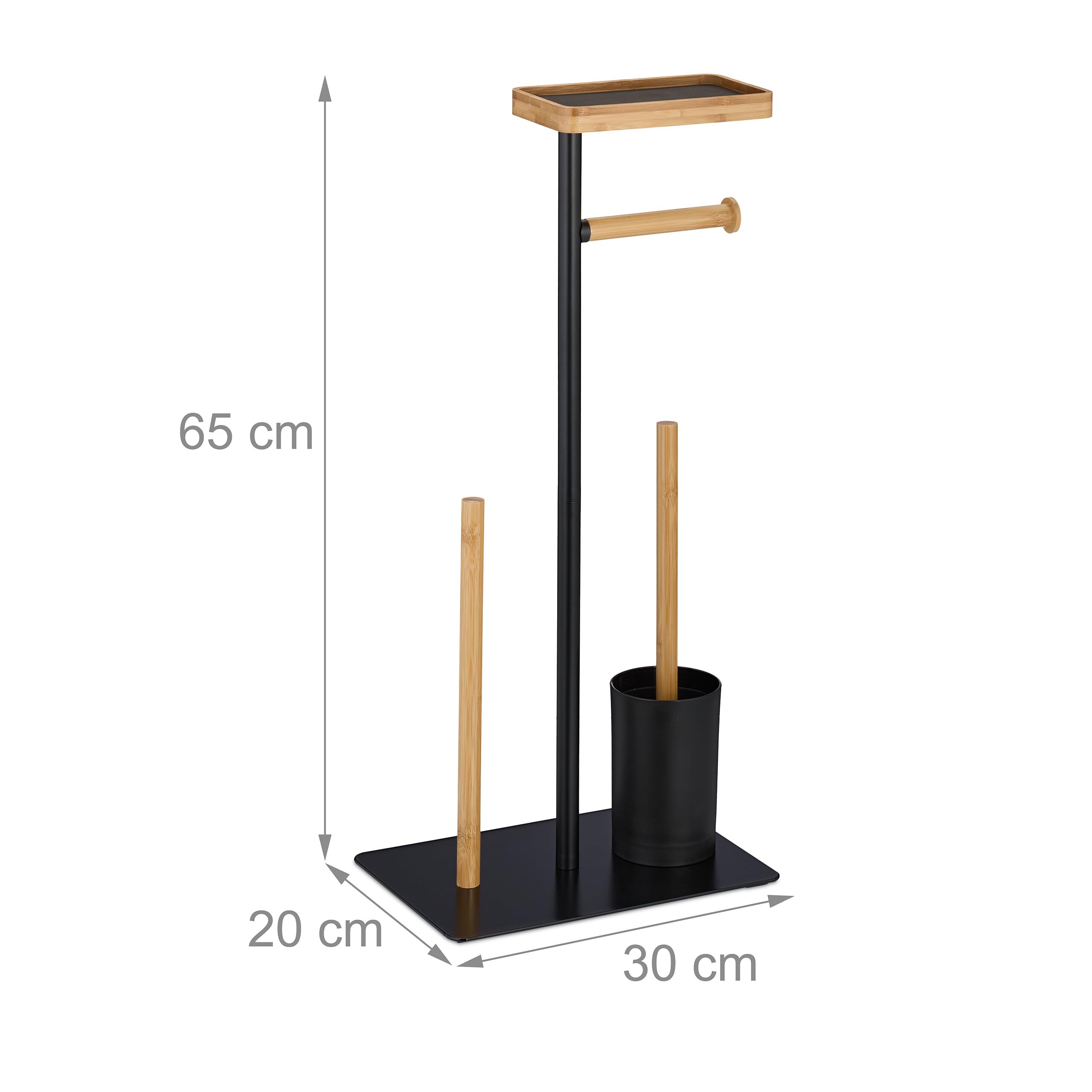 Relaxdays Serviteur WC, Bambou, Fer, Support Non Fixe, Brosse et Porte-Brosse, Noir - Nature