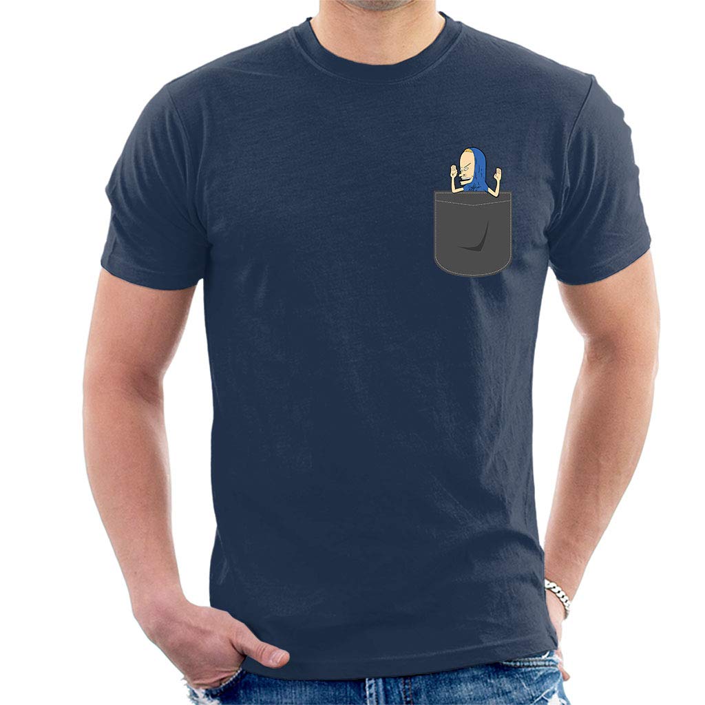 Cornholio Pocket Print Beavis and Butt Head Men's T-Shirt Navy Blue