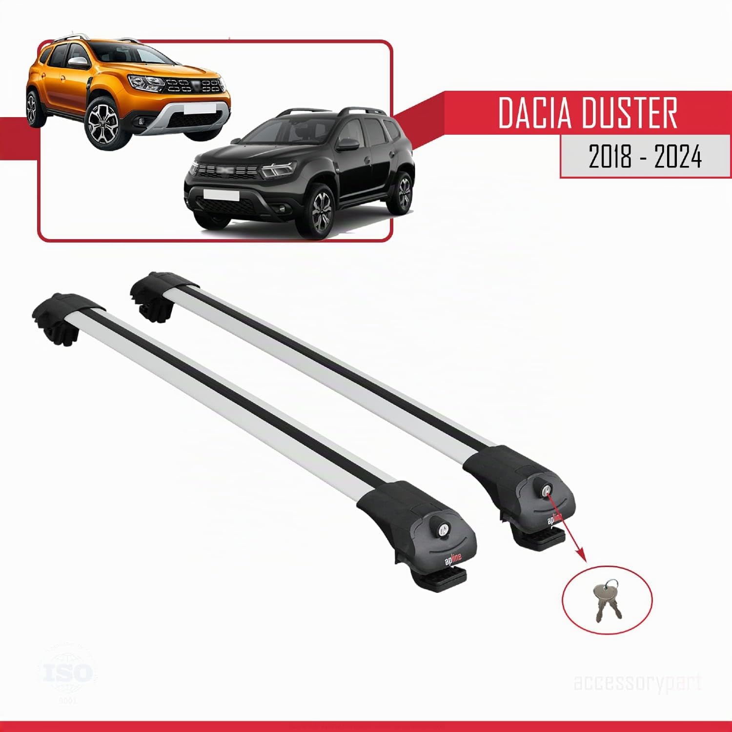 Compatibile con Dacia Duster 2 (HM) 2018-2024 Modello ACE-1 Barre Tetto Portapacchi Auto Barre Portatutto Grigio Alluminio 2 Barre