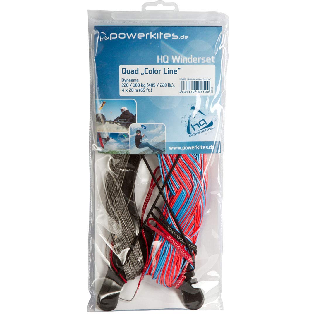 HQ Design HQ4-Kites - Beamer, Vierleiner Lenkmatte Handlekite, inkl. 200/120kp Dyneemaschnüre 4x20m auf Quad-Handles
