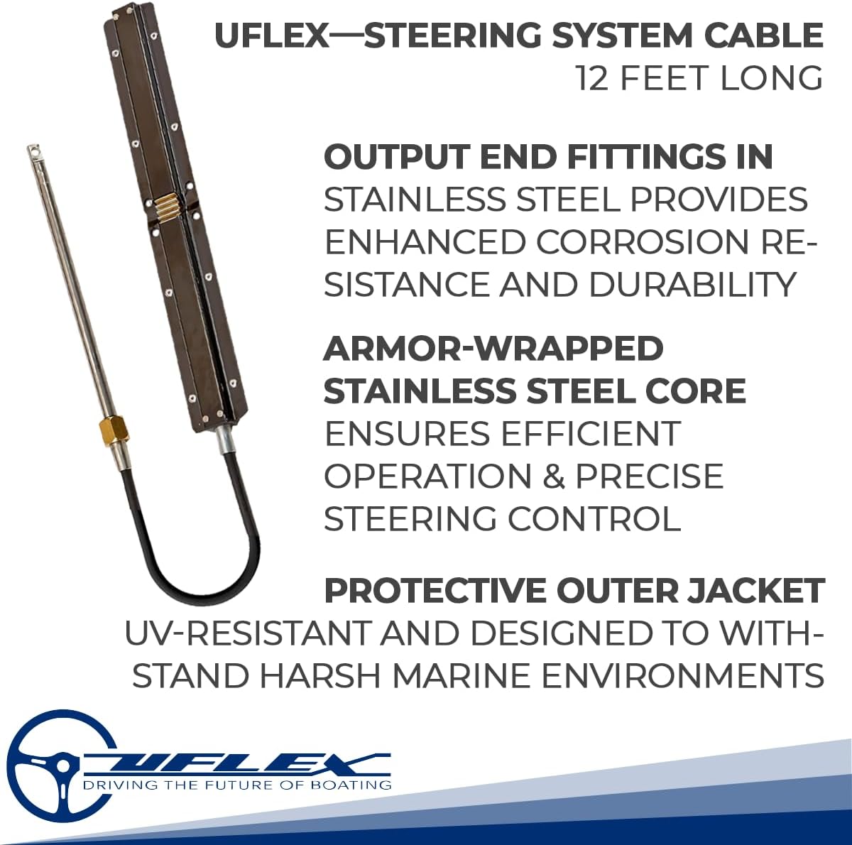 Uflex M86X12; Cable Steering 12 Ft Rack Made by Uflex, Black