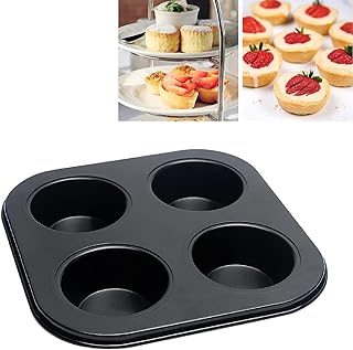 Pilarmuture 4 Hole Muffin Pan Muffin Trays, Bakeware Tins & Trays Non-stick Cupcake Baking Pan Mini Muffin Cups Pudding Ba...