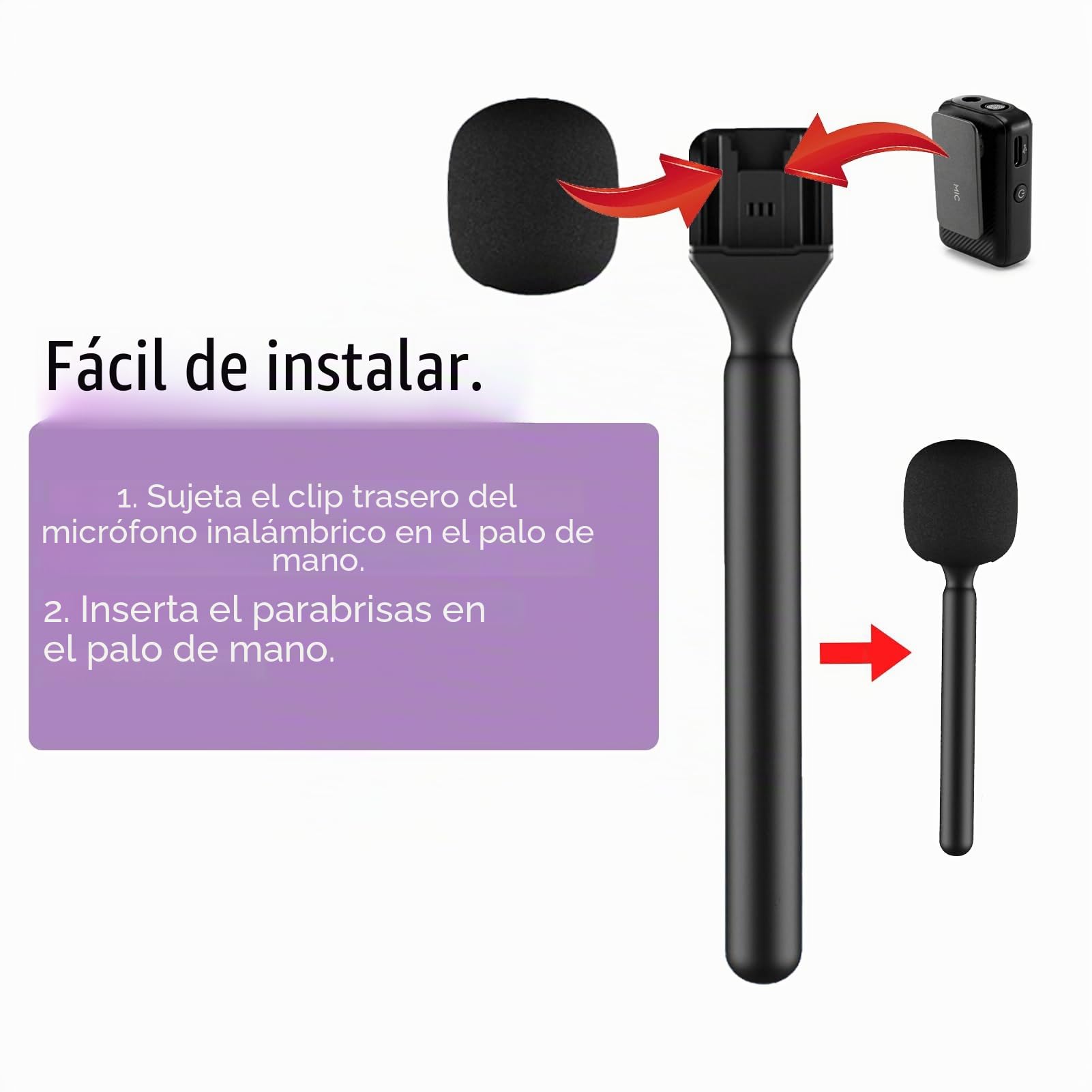 Soporte para DJI Mic 3/2/Mini 2/Mini/Rode Wireless GO II/Insta360 X5 Air Handle Rig Wireless Entrevista Lavalier Adaptador Mango de micrófono de mano para Osmo Pocket 3/4/Hollyland Lark M1/C1/Synco G1