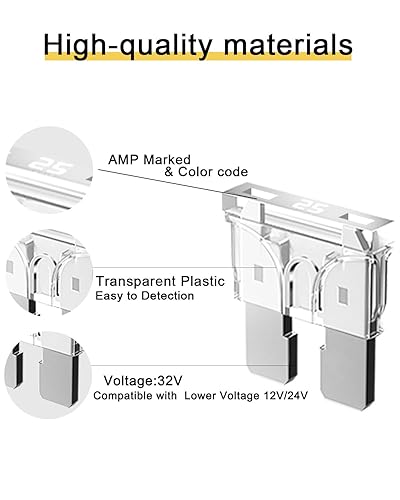 Miniatura 4 de 20 fusibles estándar para automóvil de 25 A, fusibles automotrices de 25 amperios (ATOAPRATS), fusible de hoja de 32 V (1224 V) para