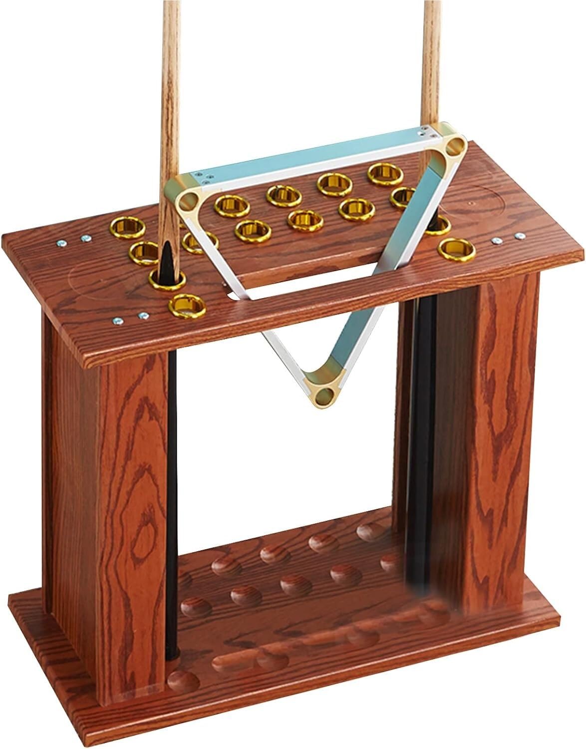 OYYMTE Wooden Billiard Cue Rack 16 Cues Storage Accessories Organizer Cup Holder(B)