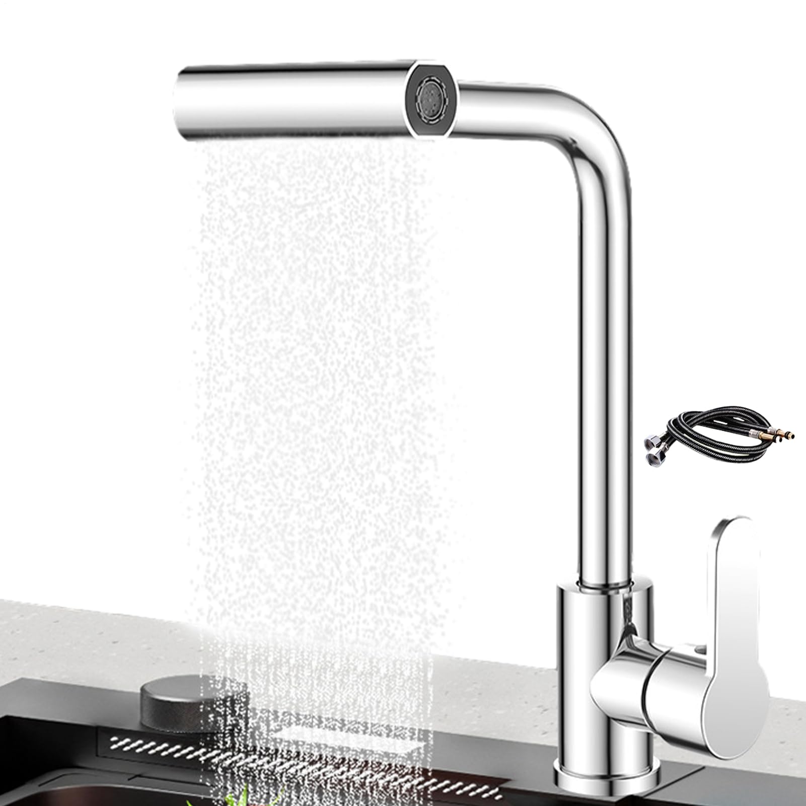 Robinet d'évier de cuisine cascade rotatif en finition moderne