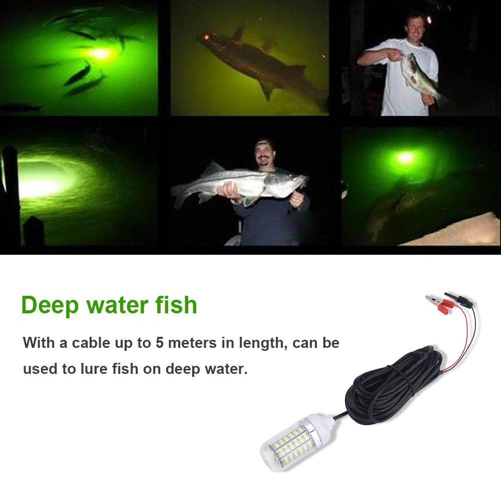 Unterwasser Fischlocker Keenso Unterwasser-LED Angellicht | 12V | IP68 Wasserdicht | 5m Kabel | Blau/Weiß/Gelb Fisch Anlocken Licht