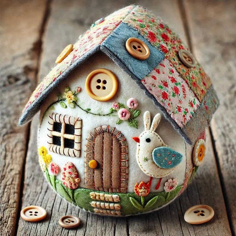 Pootelifys Patchwork Felt Egg House DIY Kit, Hand-Embroidered Felt Easter Egg Kit (with Material Pack),Home Easter Party Decoration Supplies (C)