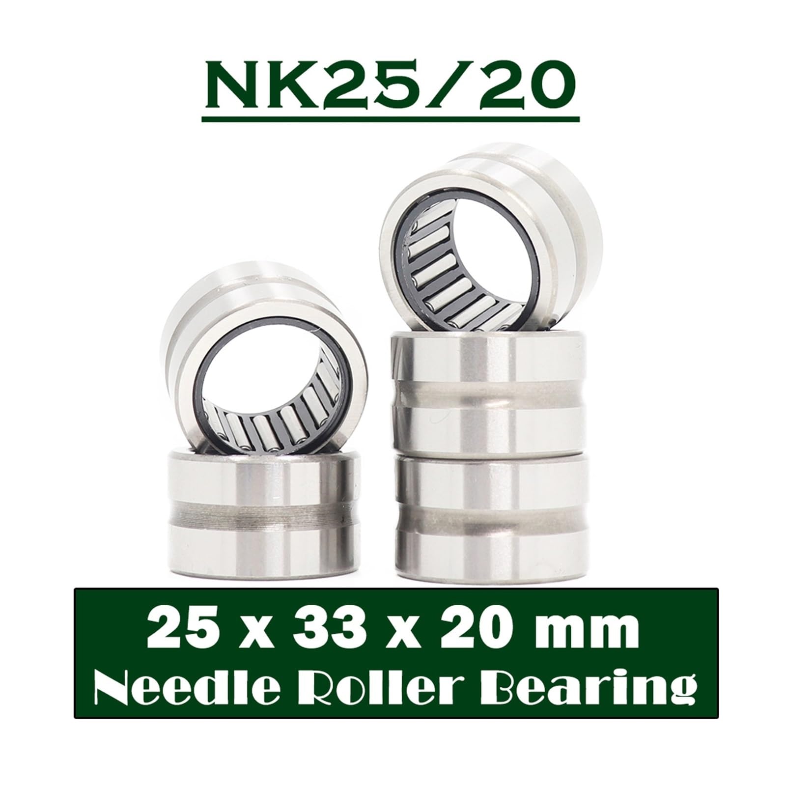 Rodamientos de agujas de collar sólido sin anillo interior, 25 x 33 x 20 mm, NK25/20, NK2520, 644804, 5 unidades