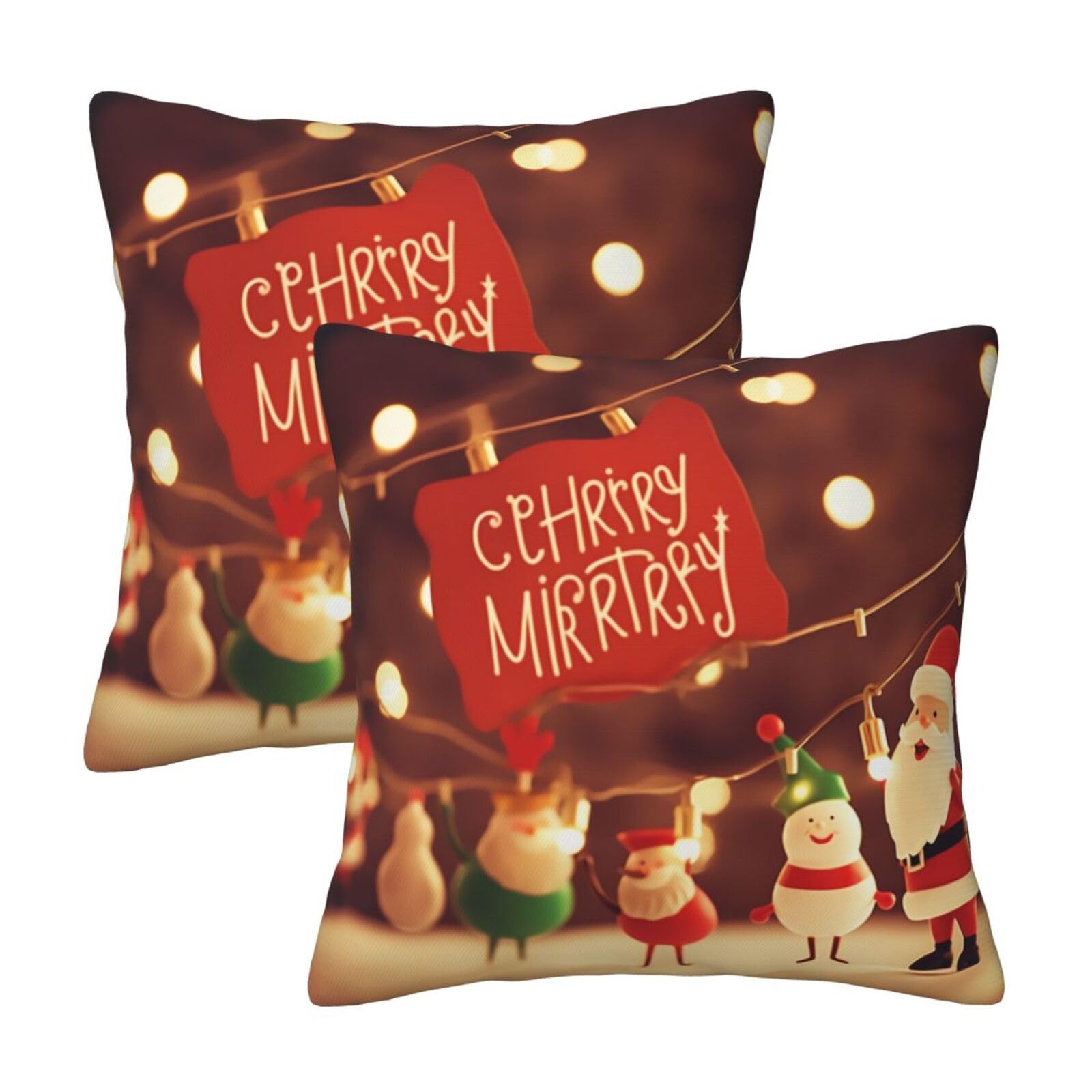 Merry Christmas cartoon Throw Pillow Cases 2 Pack Square Pillowcases Soft Pillow Protectors for Couch Livingroom Sofa Bed Office Car,50x50 CM