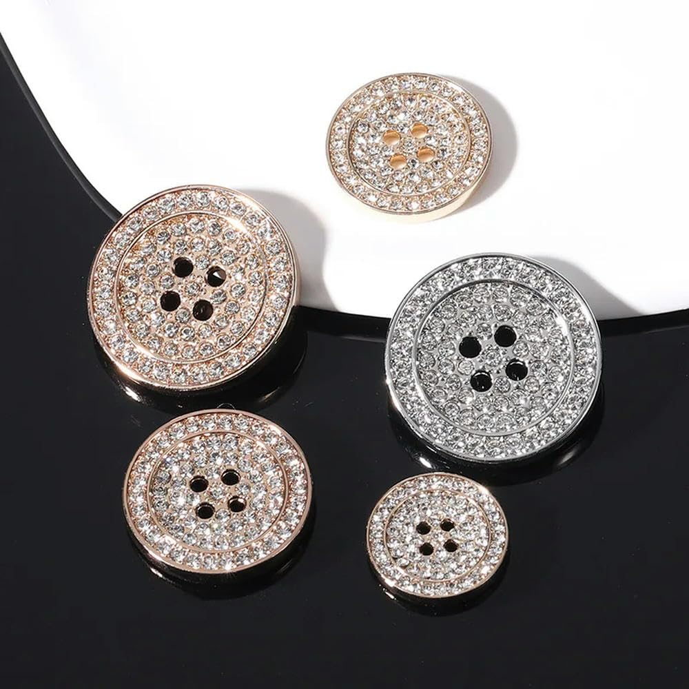 Guziki, guziki metalowe, Guziki 10 szt. wysadzane diamentami Ziarna strasu 4-otworowe Metalowe guziki Odzież Ozdobne(Silver,25mm)