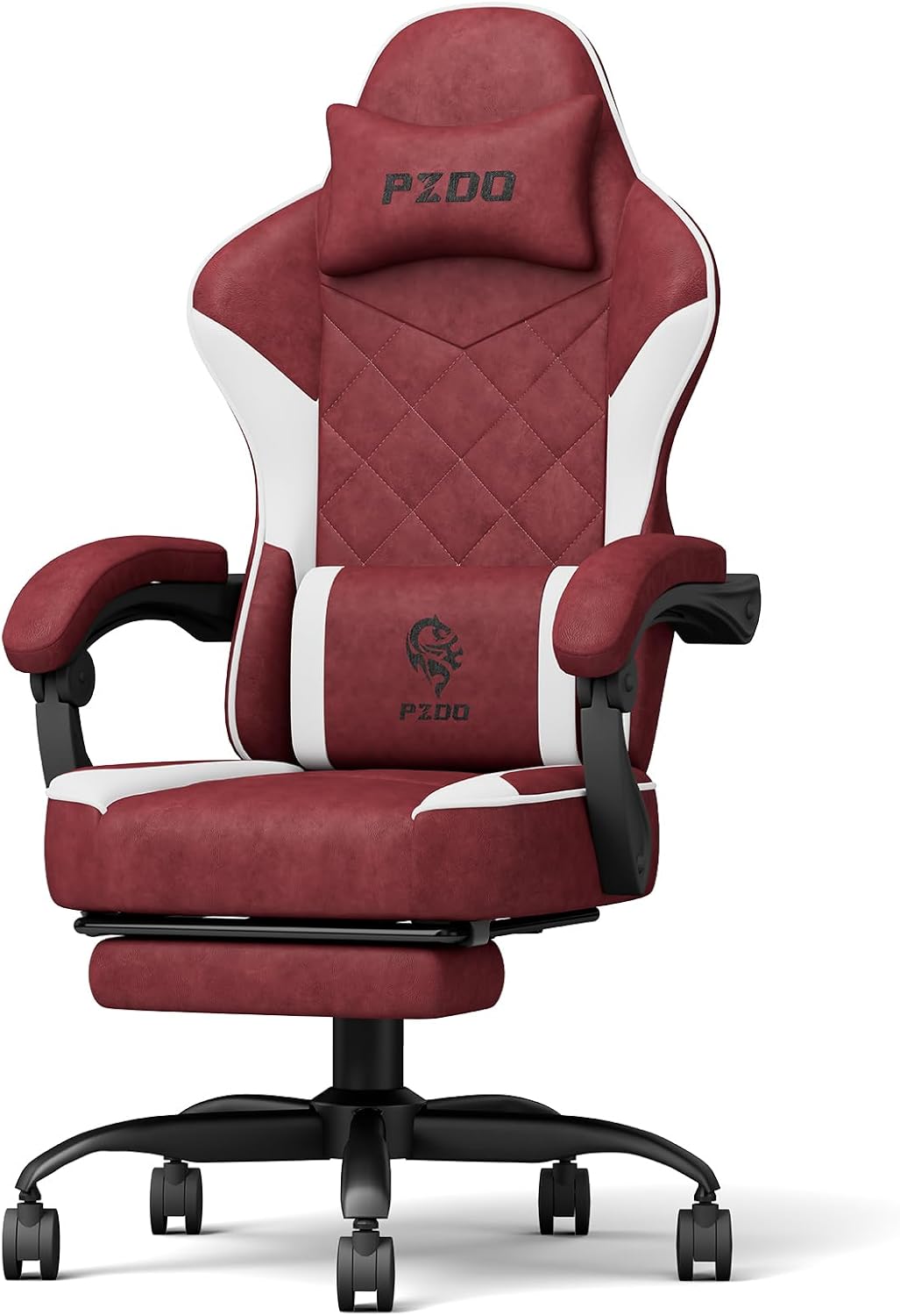 PZDO Gamer Chair Ergonomic Gaming Chair for Adults, Gaming Chair with footrest, Technical Fabric Video Game Chair with Lumbar Support Headrest Height Adjustable, Teens, Gift, 150kg, Red