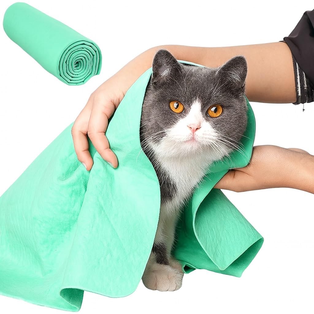 STEEL-LAND セームタオル ペット用 PVA素材 吸水速乾タオル 犬用・猫用 超吸水 チョウキュウスイ素材 柔らかく肌に優しい お風呂上がりの体拭きに最適 耐久性 洗車・業務用 多目的タオル プレゼントにも最適 (グリーン) [並行輸入品]
