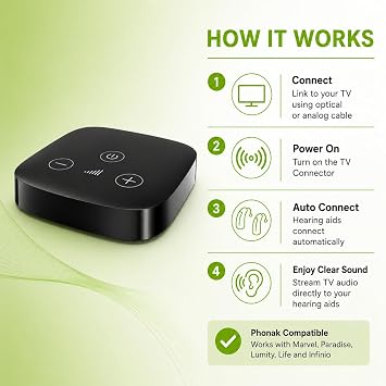 Audique Phonak TV Connector - Compatible with Phonak Marvel, Paradise, Lumity, Life and Infinio Hearing Aids
