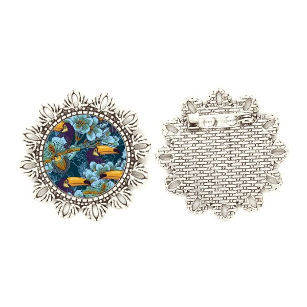 Broche de plata con orquídea cuadrada y pájaro de diseño continuo medium 4