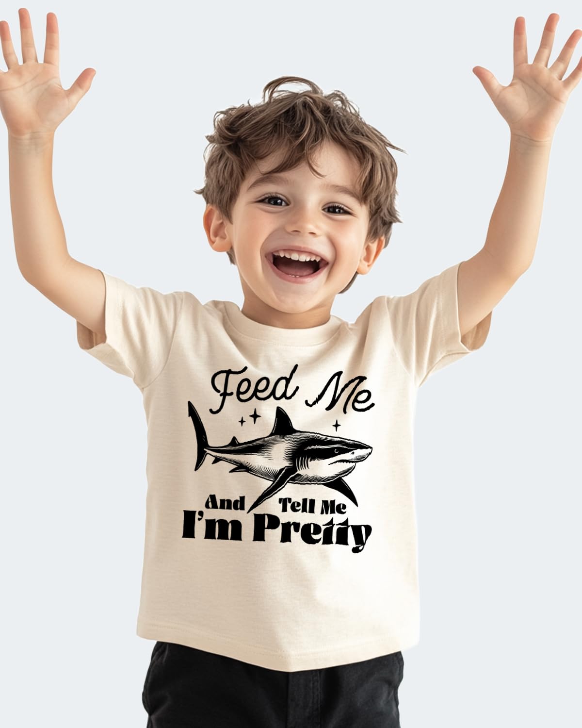 Toddler Shirts for Boys Grils Kids, Baby Boy Summer Clothes, 2-8T Funny Shark Graphic Tees Short Sleeve T-Shirt, Feed Me and Tell Me I'm Pretty