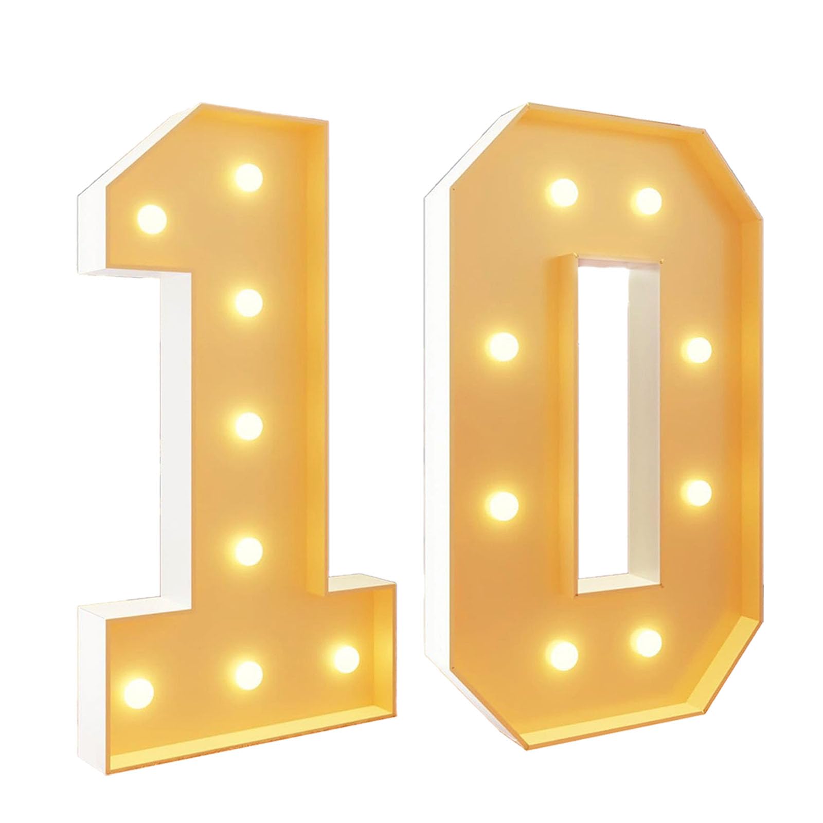 Números iluminados de 2.3 pies de alto, 10 números de marquesina, números de mosaico gigantes, kit de tablero de espuma, números grandes para decoraciones de aniversario de 10 cumpleaños, decoración