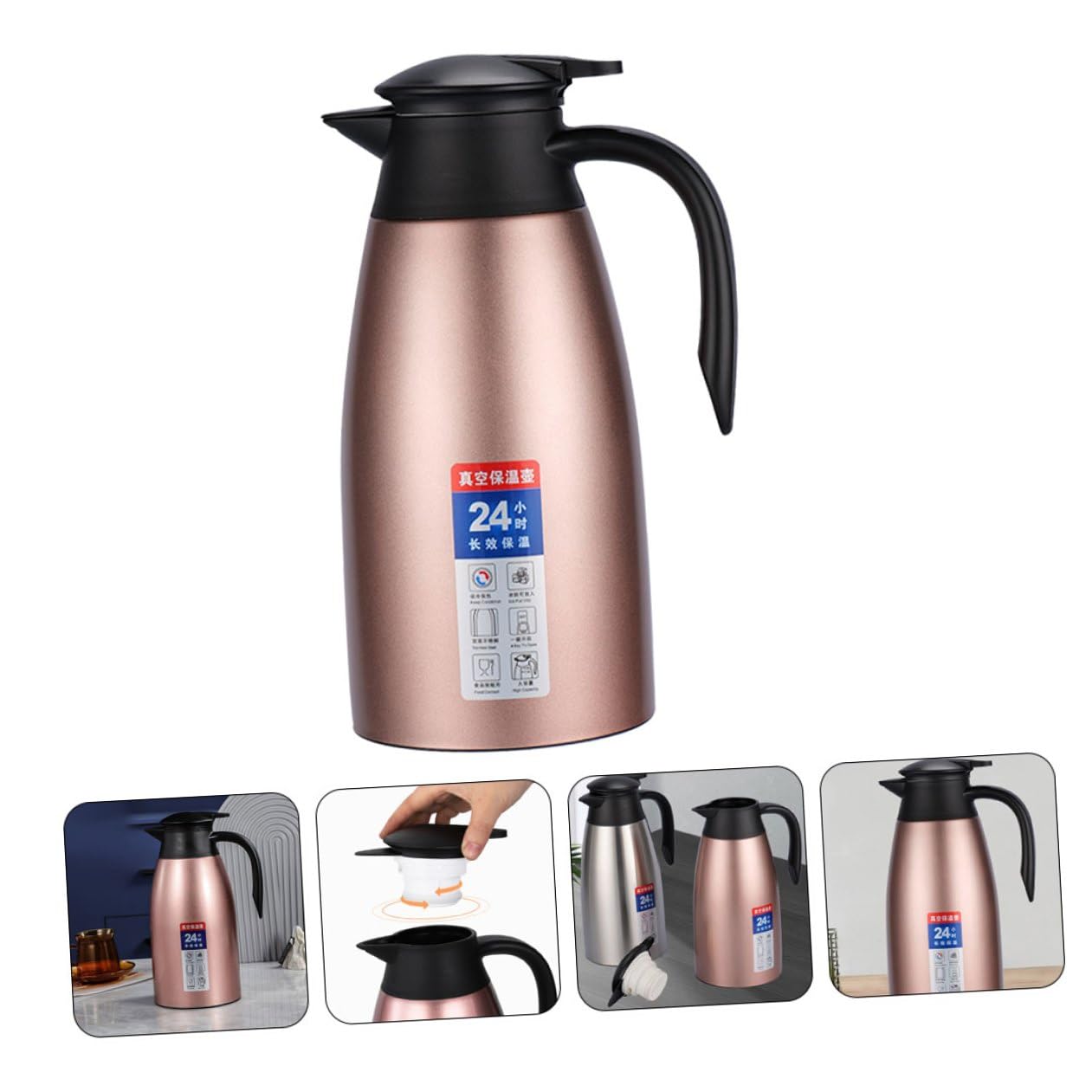 Isolierte Thermoskanne 2L Edelstahl 304 Große Kaffeekanne mit Henkel Doppelwandig Vakuumisoliert für Heiße Kalte Getränke Auslaufsicher für Zuhause und Reisen