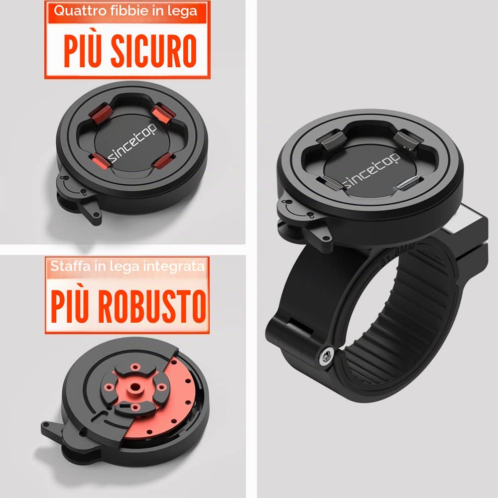 sincetop Supporto per telefono da bicicletta, a sgancio rapido, supporto per telefono da moto/bicicletta, robusto supporto in alluminio per MTB, mountain bike, bici da strada, scooter, per iPhone e