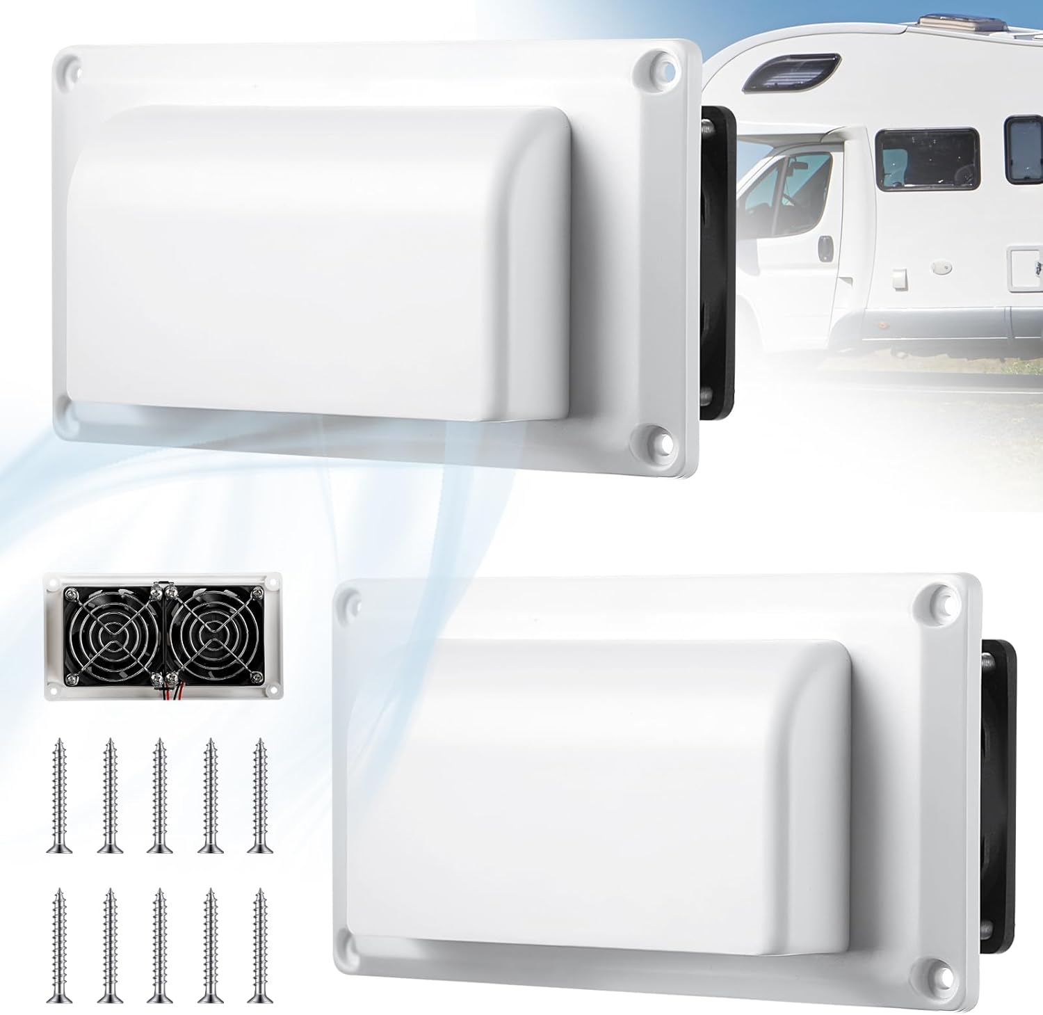 2 Pcs RV Side Vent Fan 12V 13.2W Ventilation Exhaust Fan RV Refrigerator Fan RV Vent Fan RV Bathroom Vent Fan for Motorhome Caravan Trailer Camper, White