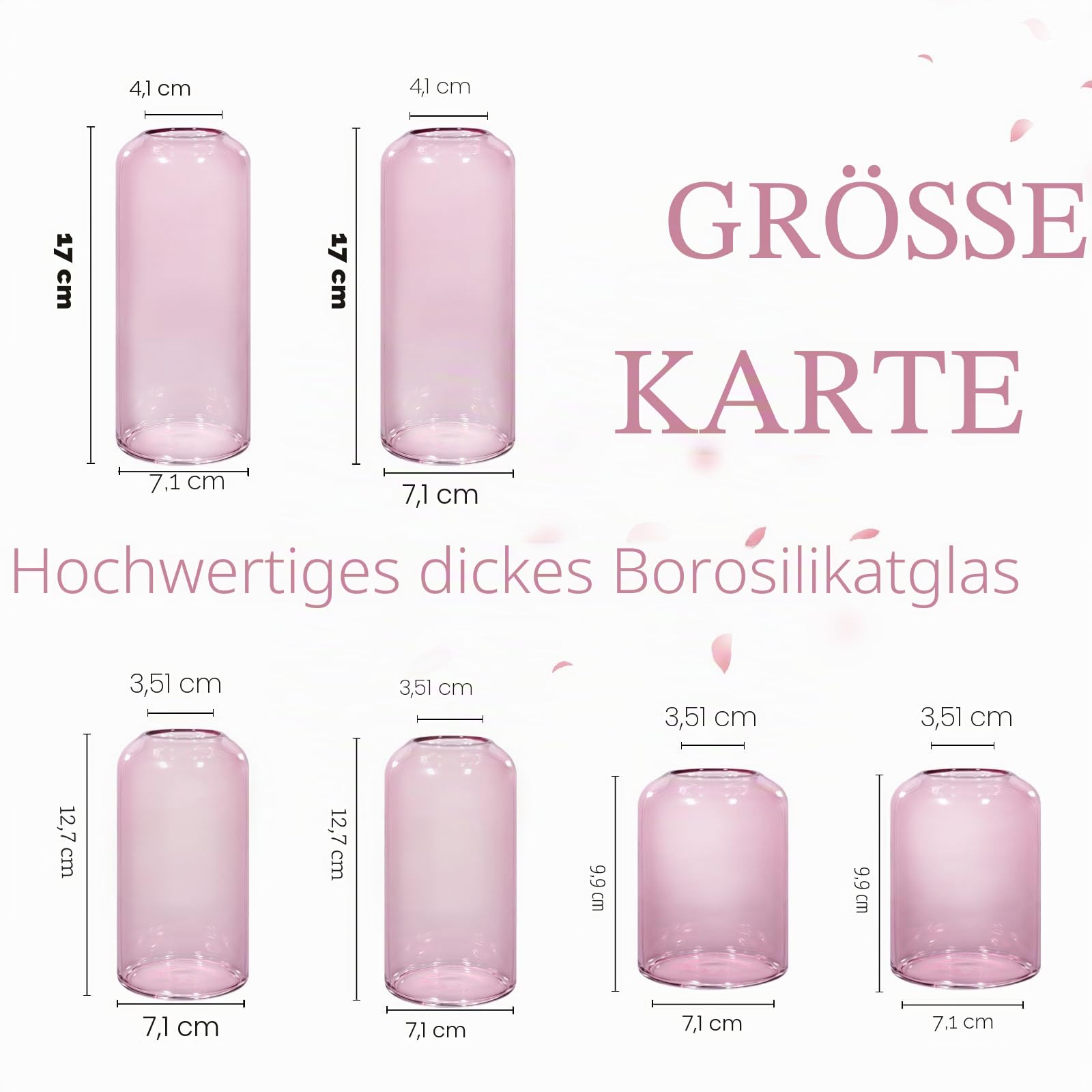 ZENS Knospenvasen 6er Set Rosa Klar Kleine Glasvase für Blumen Moderne mundgeblasene Zylinderglasvase für Hochzeit Empfang Tafelaufsätze Wohnzimmer Deko