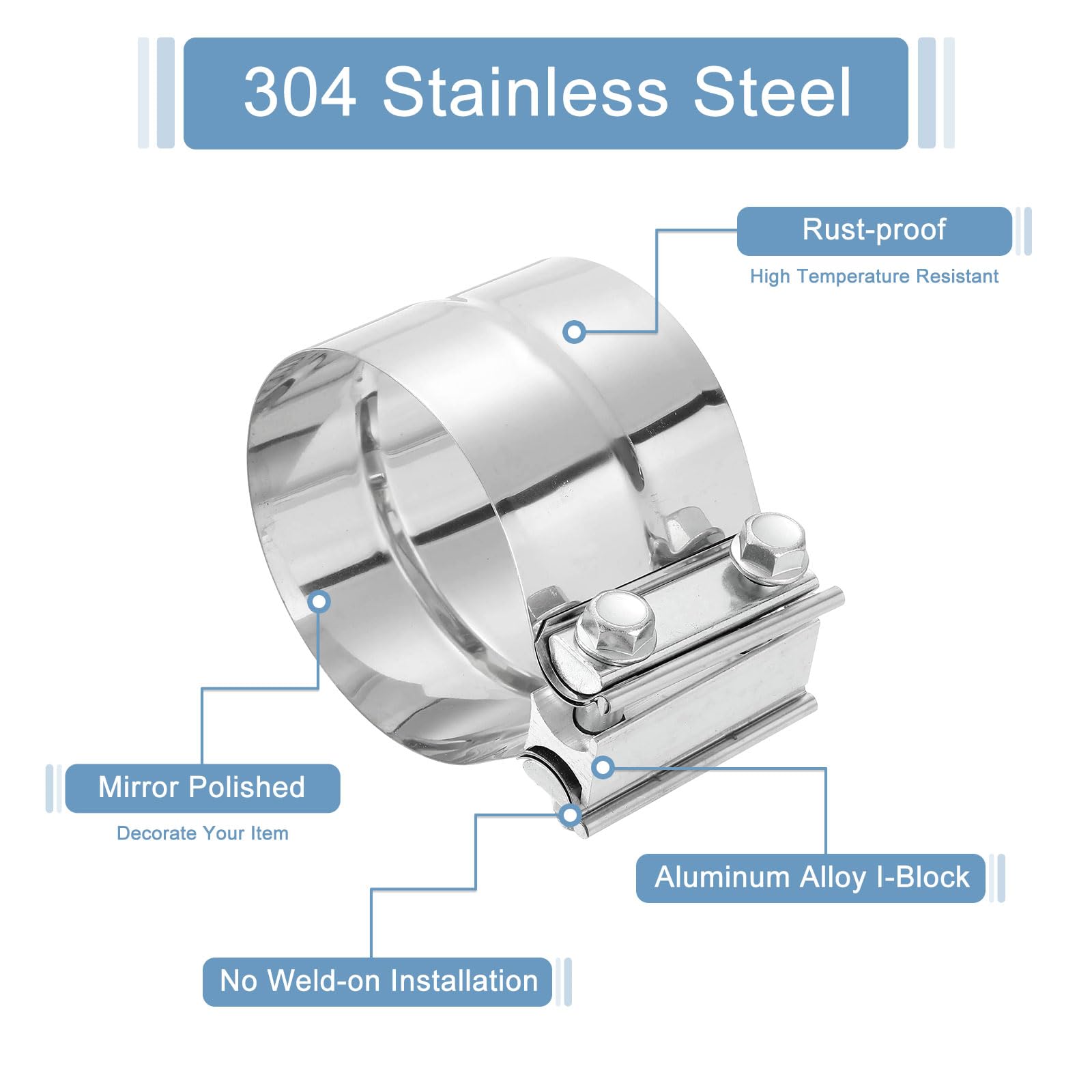 4" Butt Joint Exhaust Band Clamp Stainless Steel Sleeve - View #5