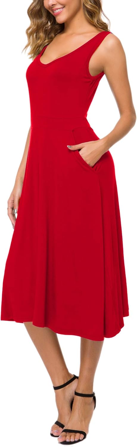 Urban CoCo Women's Summer Casual Sleeveless Flared Midi Dress Swing T-Shirt Dresses with Pockets - Image 4