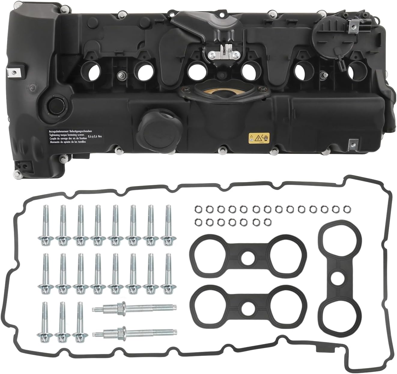 CARMOCAR Engine Valve Cover Kit W/Gaskets & Bolts 11127552281 2007-2013 Compatible with BMW 128i 328i xDrive 328xi 528i xDrive 528xi 535i xDrive X3 X5 Z4 Black