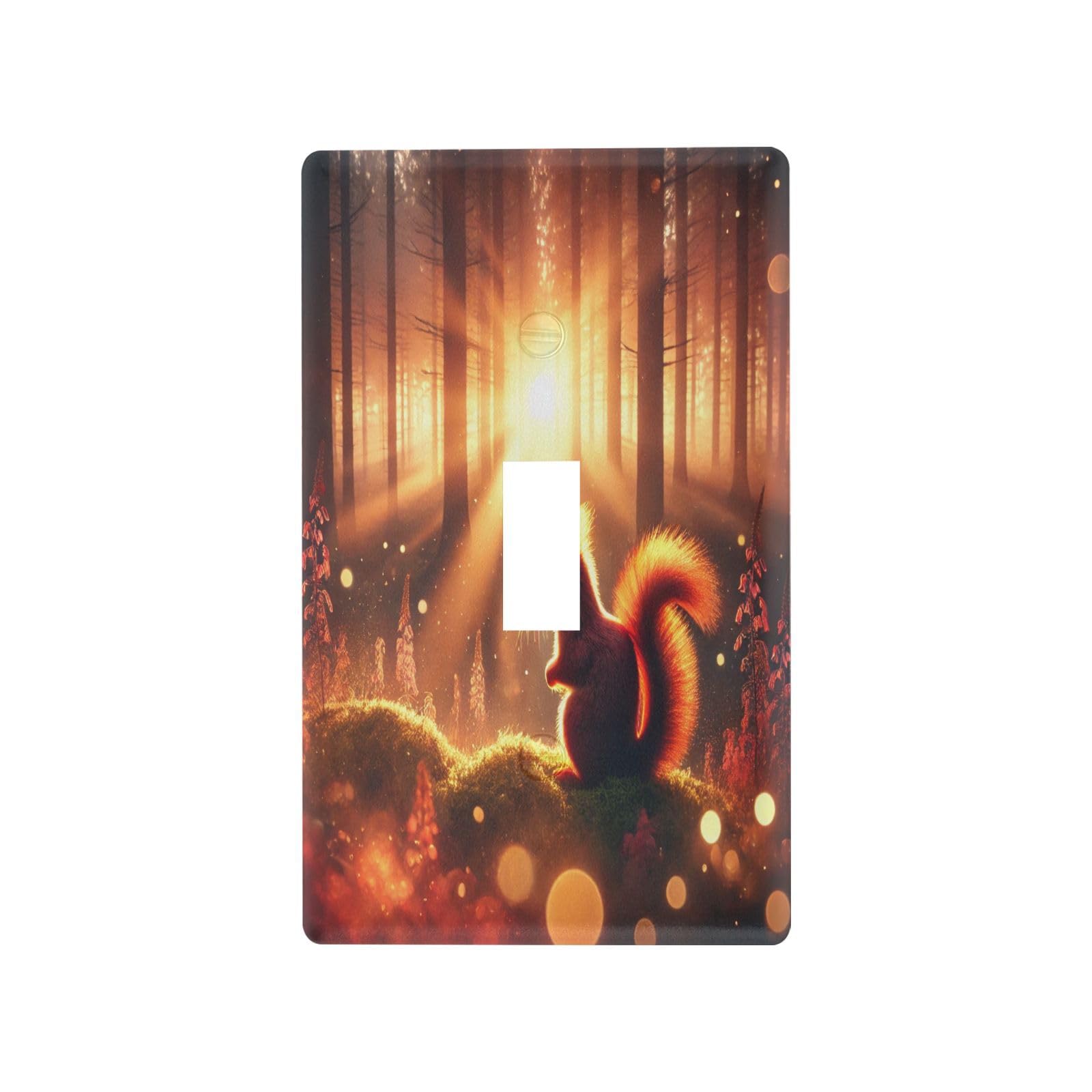 Squirrel Sunlight Golden Light Switch Cover Decorative Receptacle Outlet Wall Plate Guard Plastic Wall Outlet Cover for Home Decor Room Bedroom Bathroom (Toggle Switch)