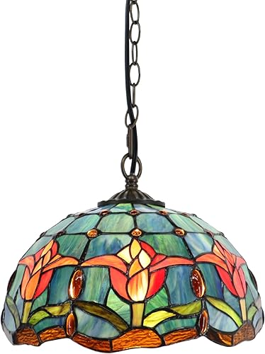Miniatura 7 de Tiffany - Lámpara colgante con enchufe, lámpara colgante de vitrales de 12 pulgadas, cadena de 39 pulgadas, cable de 15 pies para sala de estar,