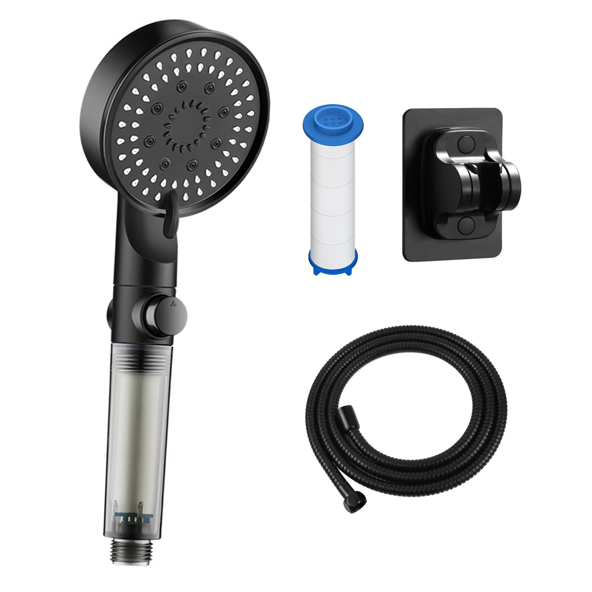 Cabezal de ducha filtrado con mano, alta presión, 5 modos, diseño desmontable, parada de agua de una tecla, filtros de agua dura para una mejor experiencia de ducha