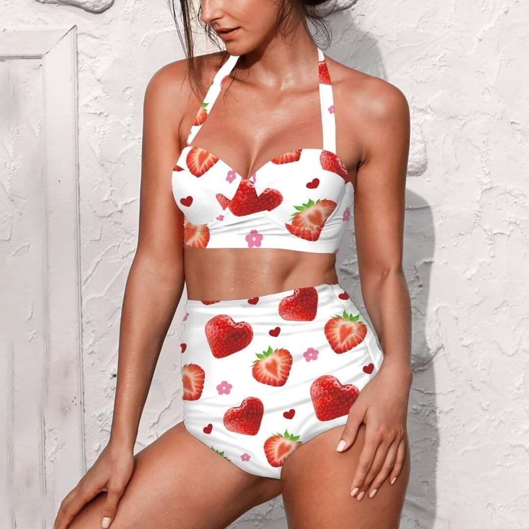 Coldinair Tulip Floral Two Piece Halter Swimwear for Women,Push Up Swimsuit Vintage Bathing Suits Bikinis Swimwear