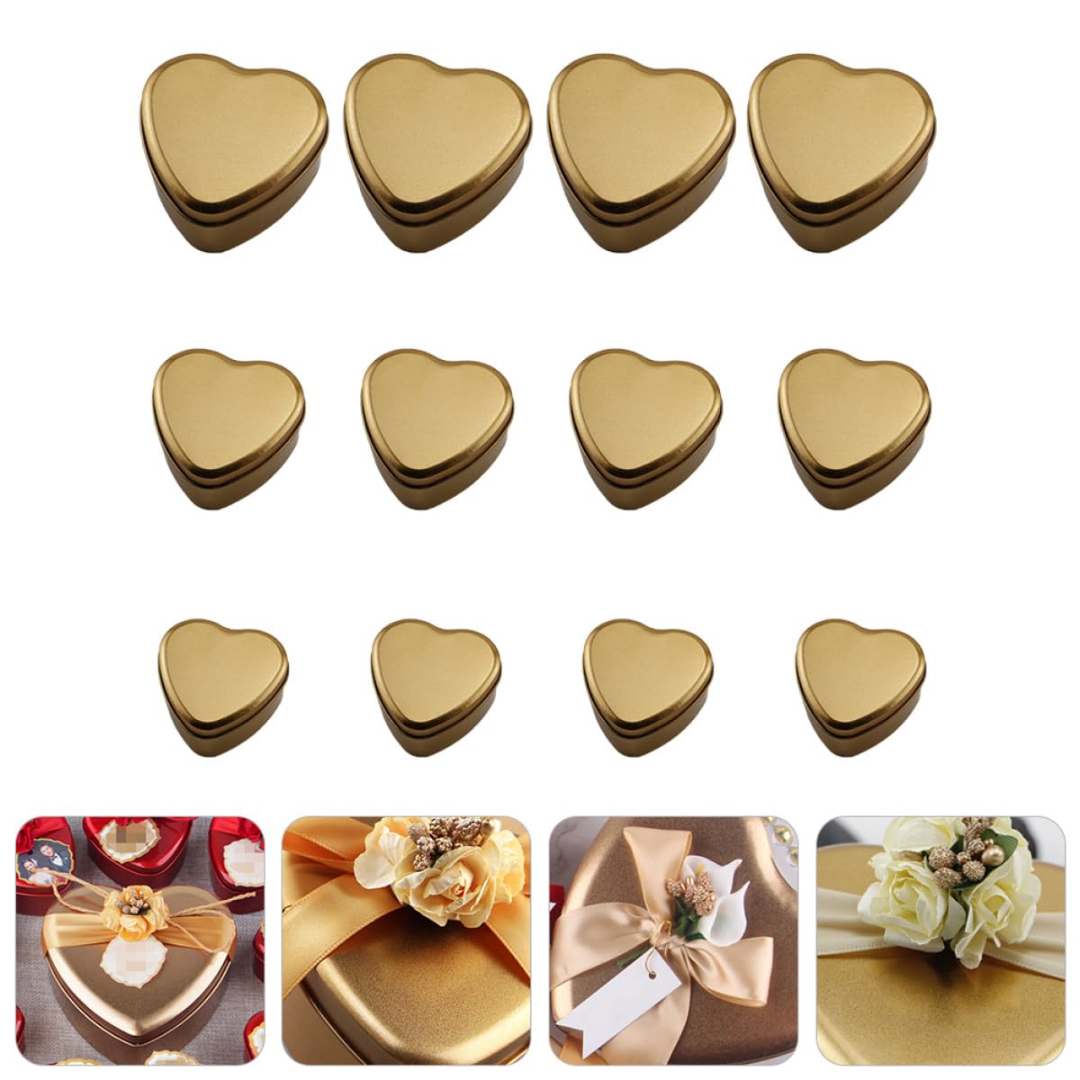 12 Pezzi Scatole in Latta Forma Cuore Oro Portaconfetti Leggere e Portatili per Regalo Nozze e Natale