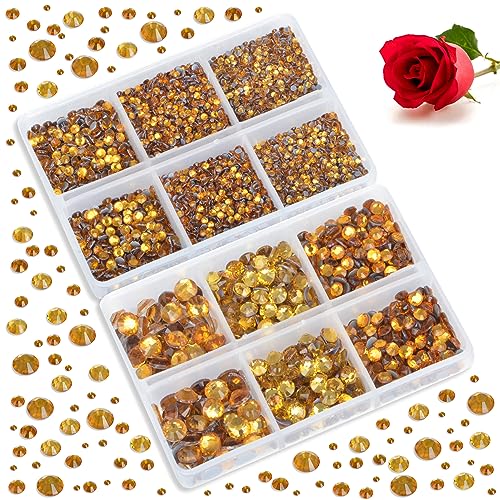 Image of Bymitel Hotfix Crystal Rhinestones Round Gems for Crafts,Mixed 6 Sizes with Wax Pencil Kit, Topaz 1.6-6.3mm SS4-SS30 /8000pcs