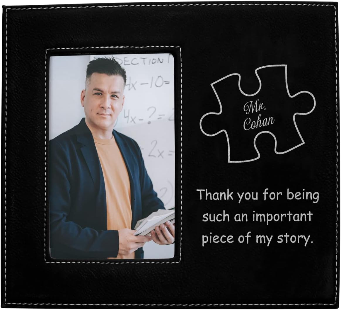 PlaqueMaker Personalized Thank You for Being A Piece of My Story Picture Frame -A Great Gift for Teachers, Leaders, & Mentors (Coated Cherry Wood with Gold Metal & Frame)