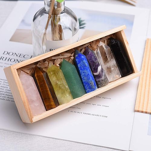 Miniatura 9 de Runyangshi Juego de 8 piezas de torre curativa de cristal natural, 1.9"-2.3" Crystal 6 facetas Prisma Varita Reiki Energy Chakras Kit de meditación