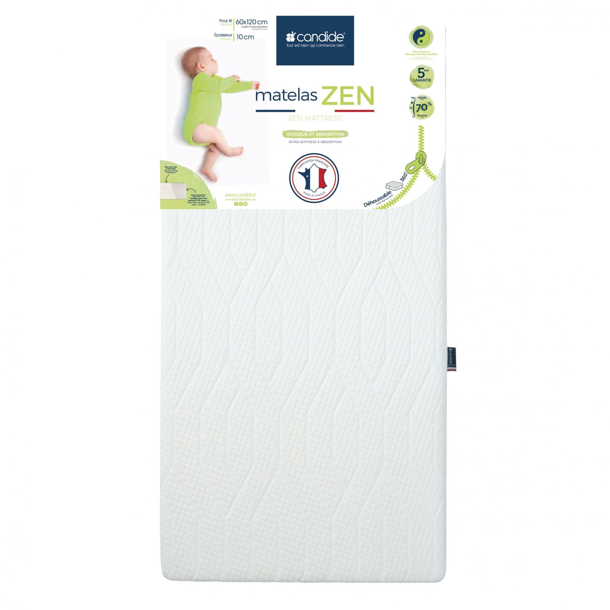 Matelas bébé 60x120cm Zen déhoussable 360°