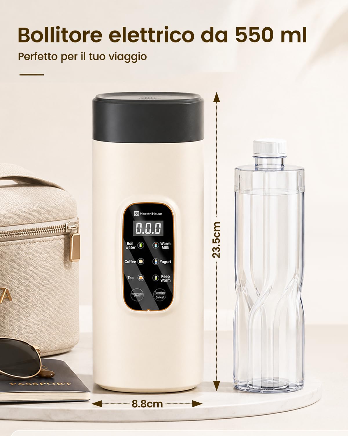 Maestri House Bollitore piccolo da 550 ml, 6 in 1, bollitore da viaggio, riscaldamento rapido, rivestimento interno in acciaio inox 304, per tè, caffè e latte per bambini