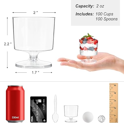 Miniatura 2 de Zezzxu 100 Pack 2 oz Mini Dessert Cups Disposable Appetizer Cups Mousse Cups Small Plastic Wine Glasses for for Serving Individual Pudding Shots