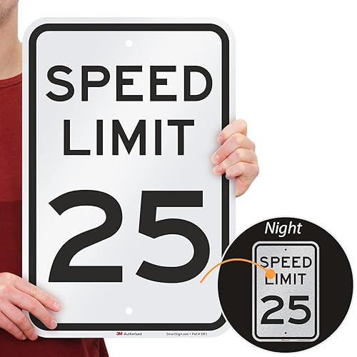 Miniatura 2 de SmartSign Letrero de metal de 18 x 12 pulgadas, límite de velocidad de 25 pulgadas, aluminio de 63 mil, material reflectante laminado de grado de