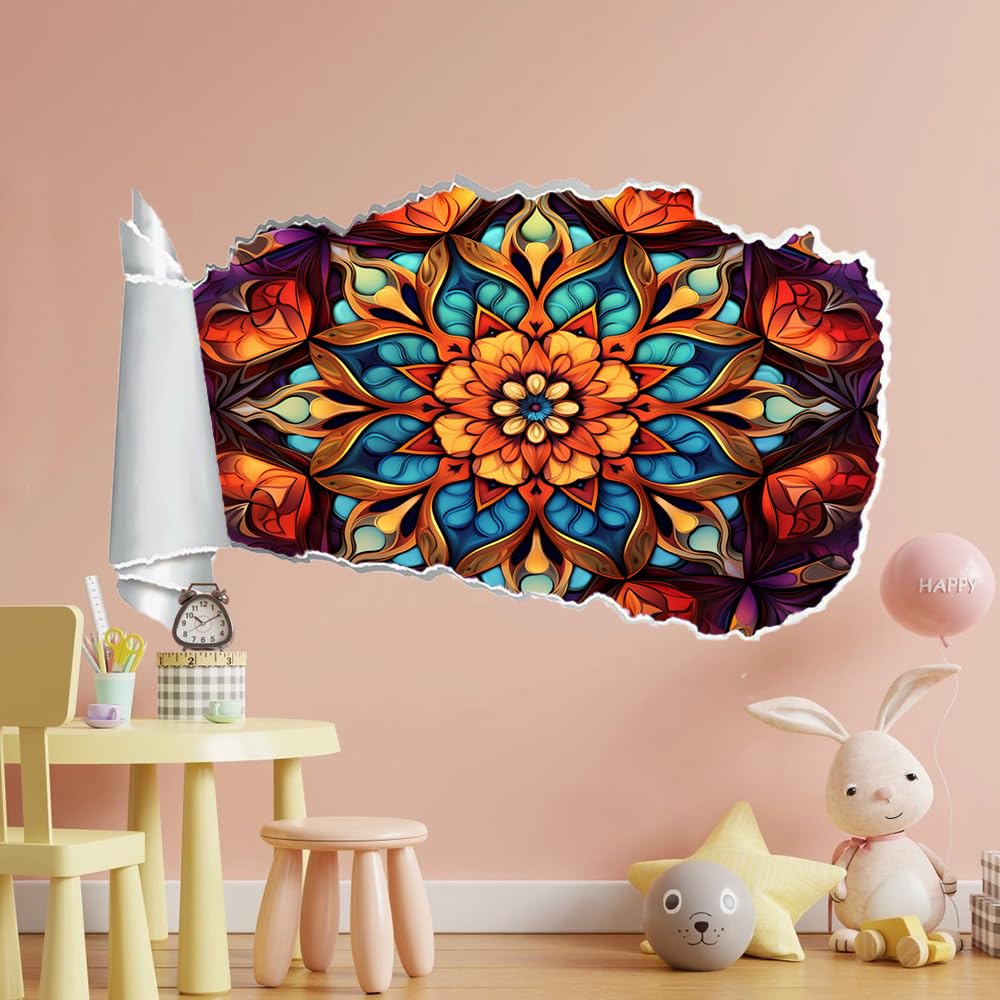 3D Wandtattoo Wanddurchbruch, Mandala Durchbruch Wandaufkleber für Kinderzimmer, sticker für Wohnzimmer, Blumen Wandsticker, Wandbild Junge Mädchen Schlafzimmer