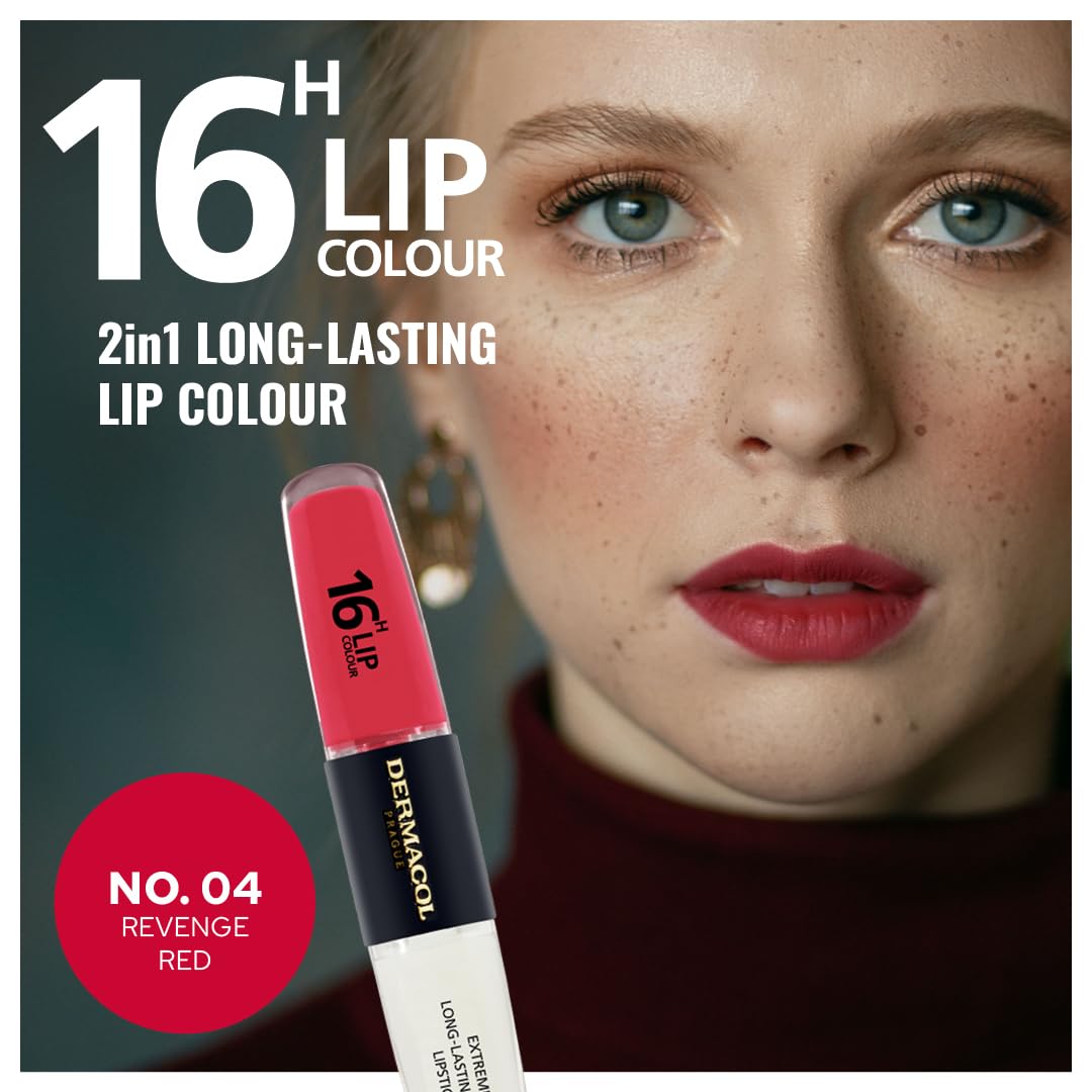 NEW Dermacol, 16-Hour Lip Colour, Highly Pigmented Glossy Lip Stain, Two-Phase Lip Plumper Gloss - Image 4