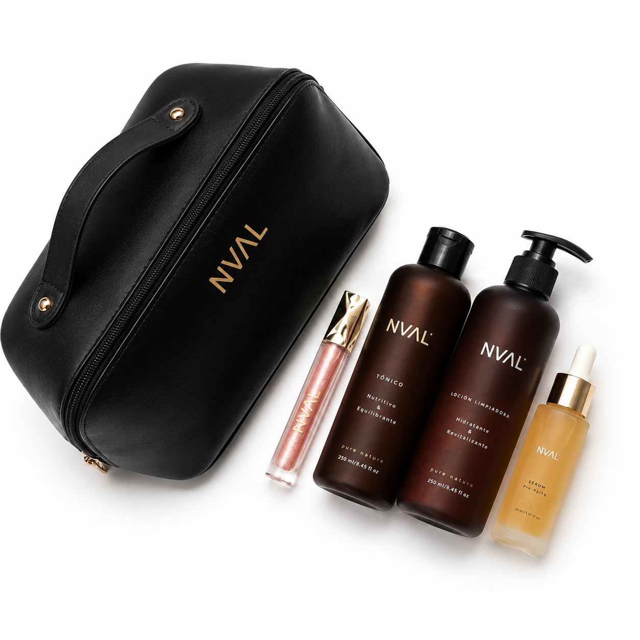 NUAL - Kit Rutina Diaria Facial Nval - Esenciales para una completa Limpieza y Prevención, cosmetica facial para todo tipo de pieles (NECESER+ KIT LIMPIEZA)