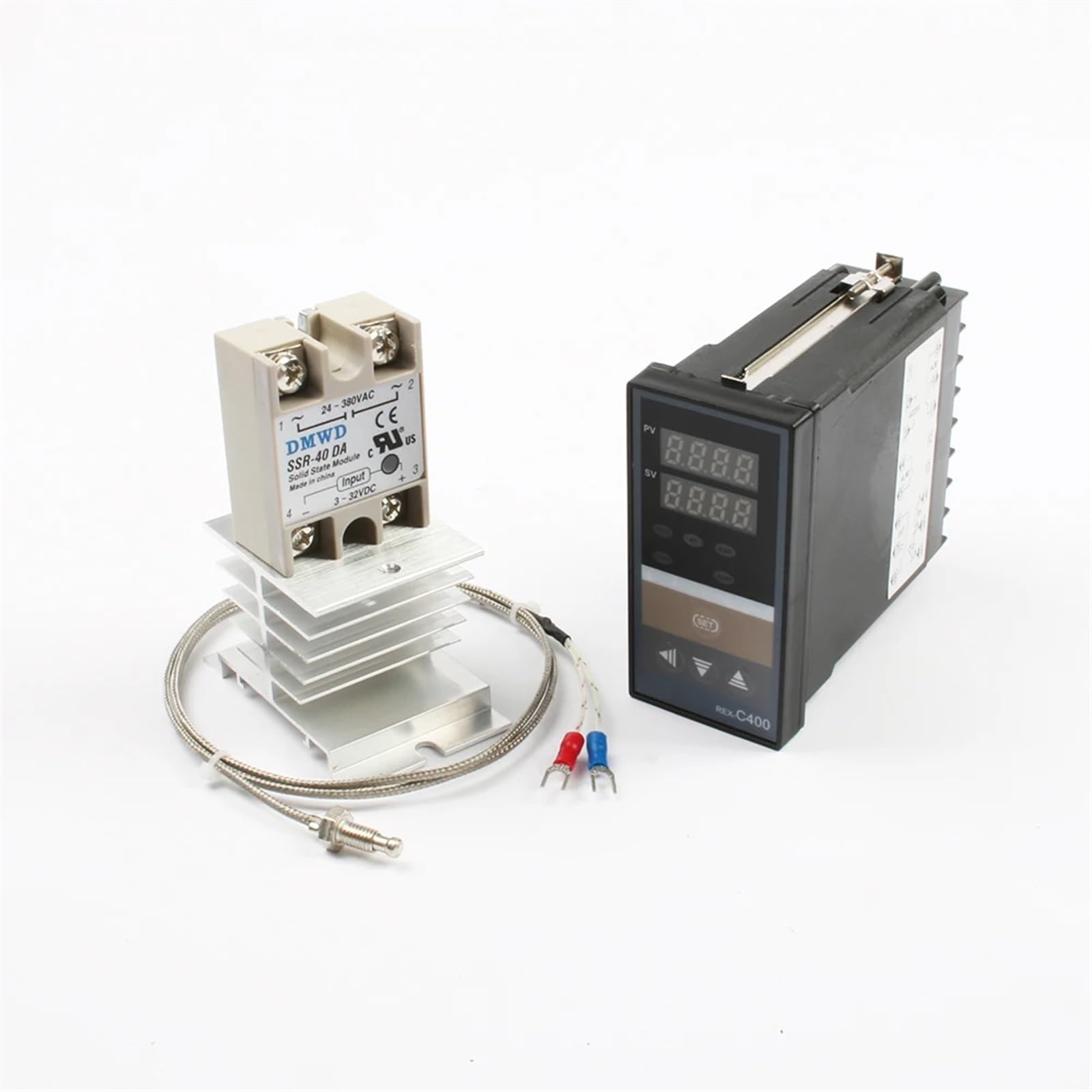 Podwójny cyfrowy regulator temperatury PID REX-C400 z czujnikiem termopary K M6 Odpowiedź SSR Wyjście SSR-40DA REXC-400 220V ~ 240 V (zestaw 1)