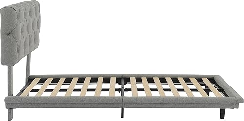 Miniatura 296 de Base de cama flotante tamaño Queen con luces LED y carga USB, marco de cama LED de plataforma tapizada moderna, no necesita somier (blanco-1)