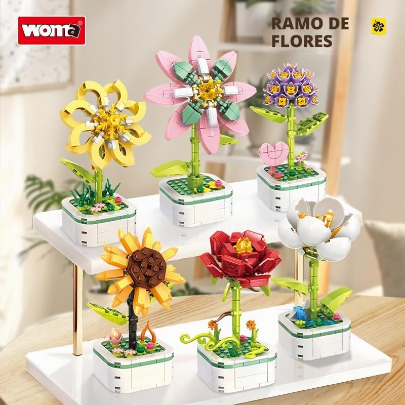WOMA 19069 Racimos de Flores en Maceta (172/119/130/122 Piezas), 6 Plantas en Maceta Diferentes, Regalo de decoración para el hogar
