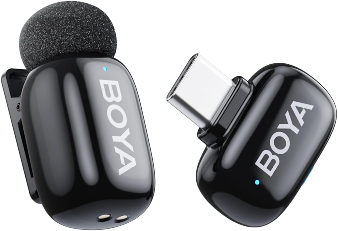 BOYA mini Wireless Microphones for iPhone 15-16/Android/PC with USB-C Plug,3-Level AI Noise Cancellation,Voice Changer,328ft 6h Battery for Video Recording Podcast Interview(1TX+1RX, No Charging Case)