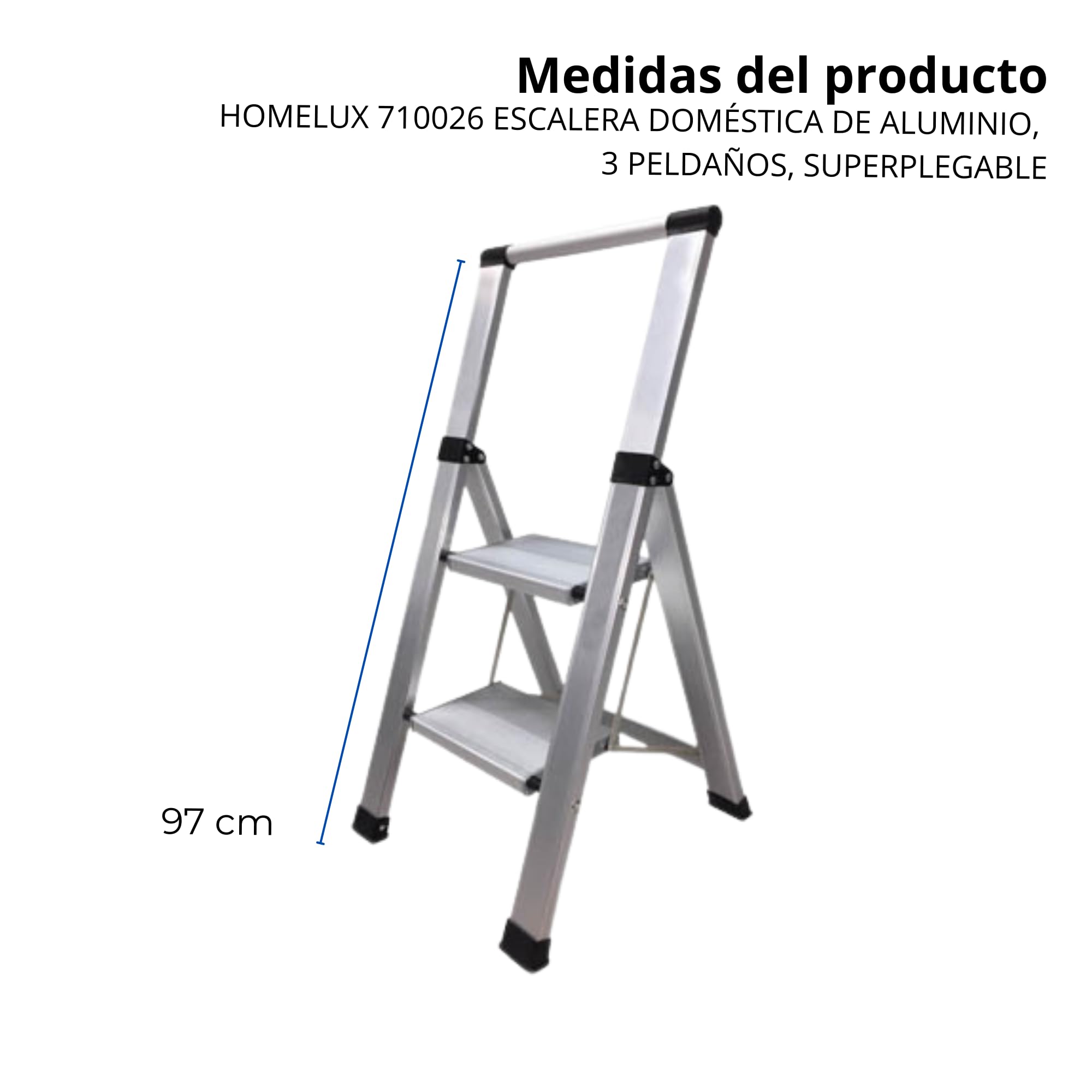 Homelux 710030 Escalera Domestica Plana, Aluminio, 2 Peldaños